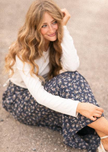 Braylyn Navy Floral Midi Skirt