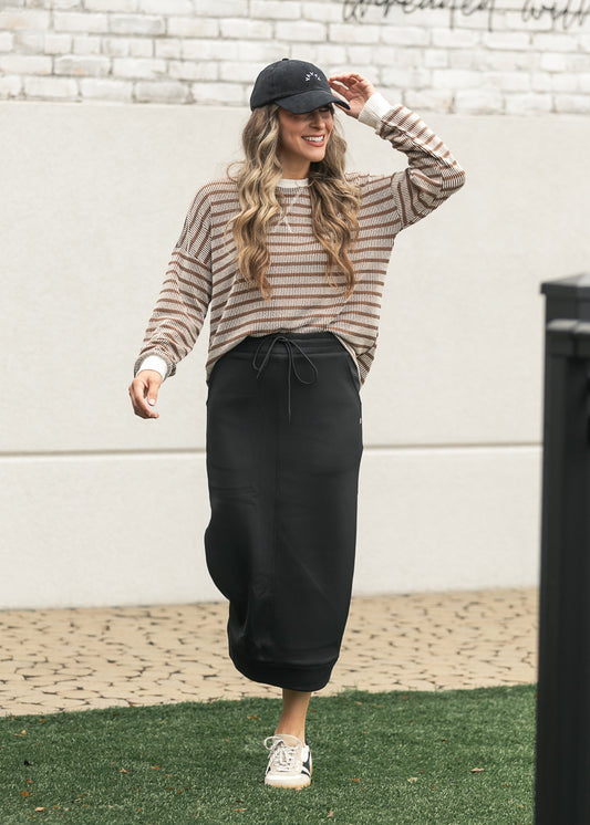 Bradi Black Side Zipper Athletic Maxi Skirt
