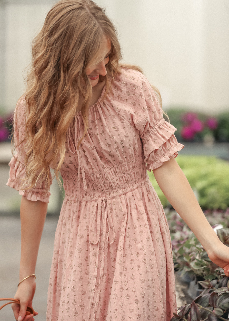 pink puff sleeve maxi dress Celine Puff Sleeve Pink Floral Maxi Dress, Small