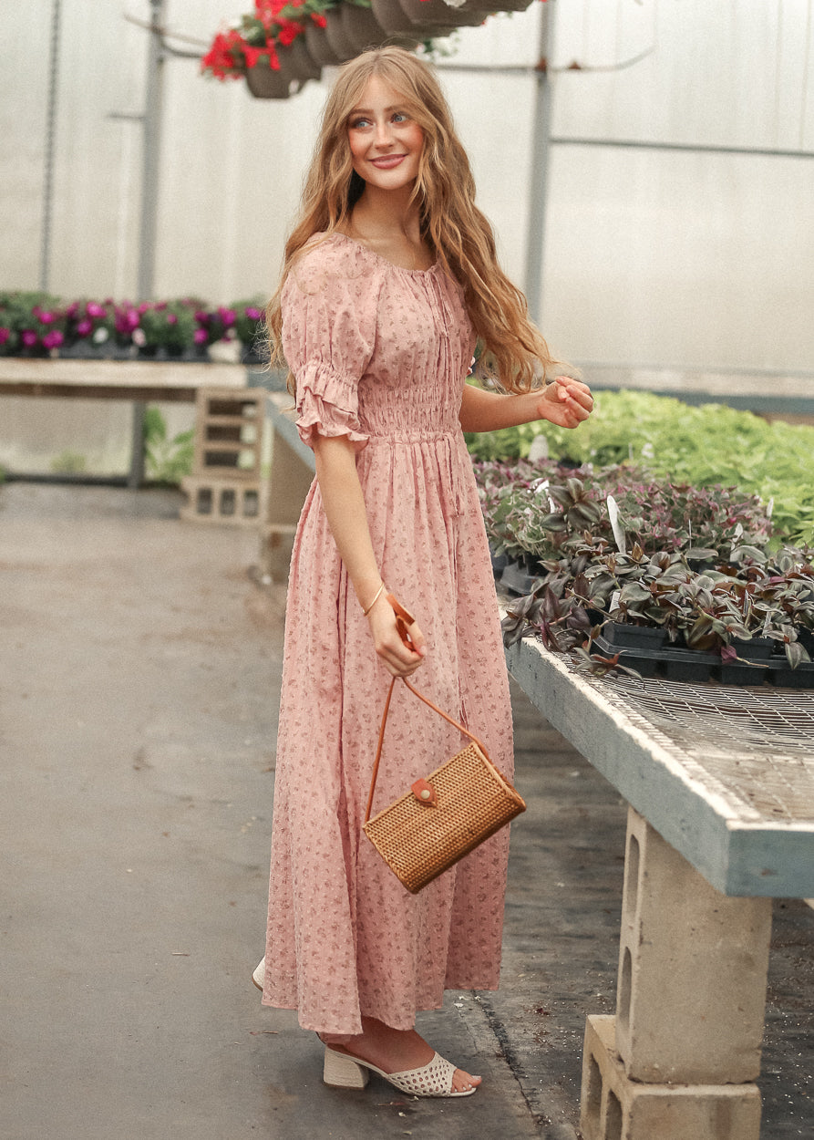 Celine Puff Sleeve Pink Floral Maxi Dress, Small Celine Puff Sleeve Pink Floral Maxi Dress, Small