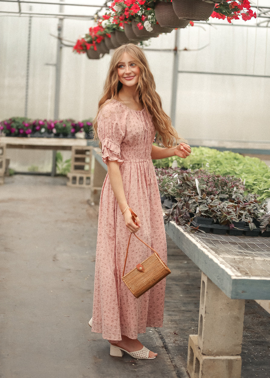 Celine Puff Sleeve Pink Floral Maxi Dress, Small Celine Puff Sleeve Pink Floral Maxi Dress, Small