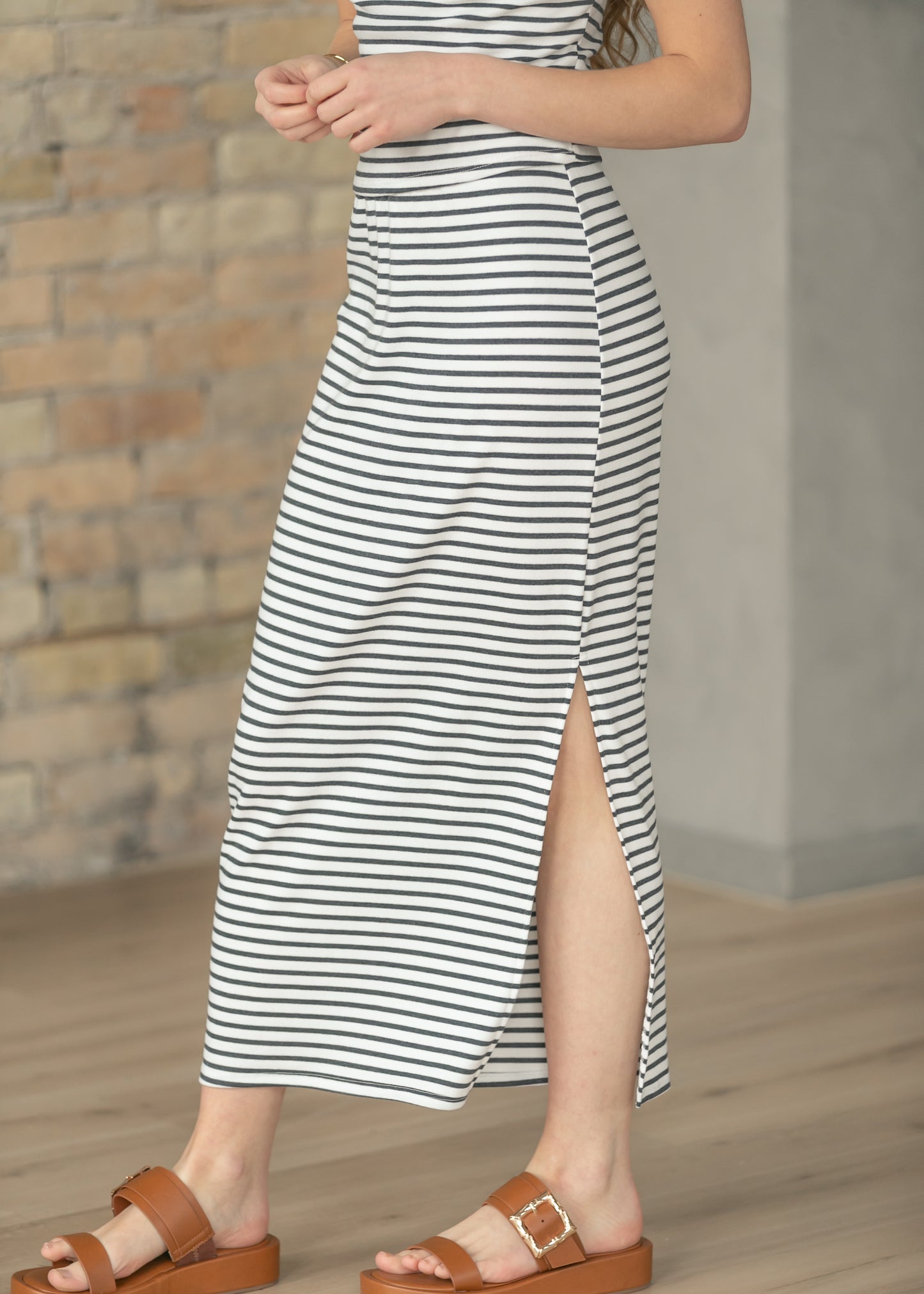 Charcoal Striped Knit Skirt & Top Set