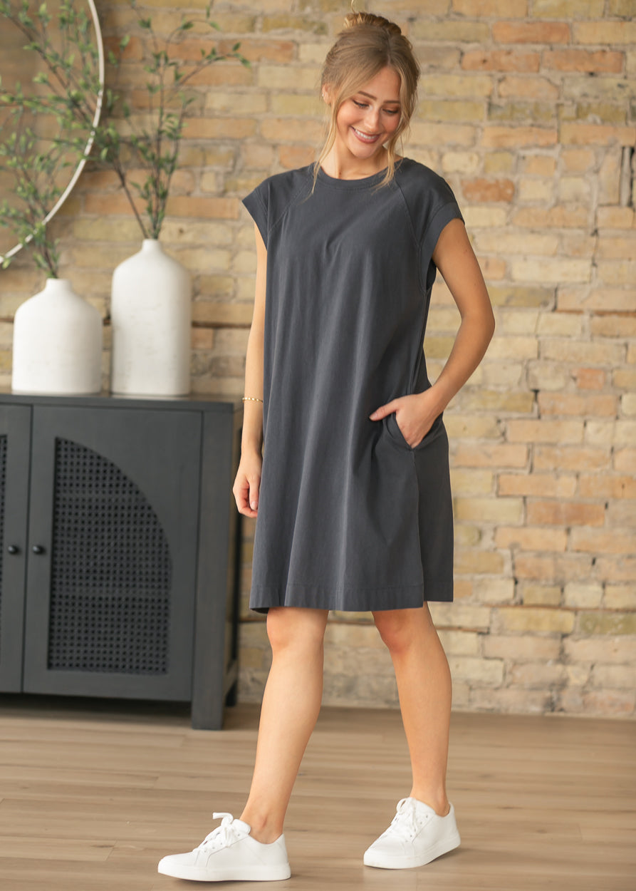 Charcoal Washed Jersey Midi Dress