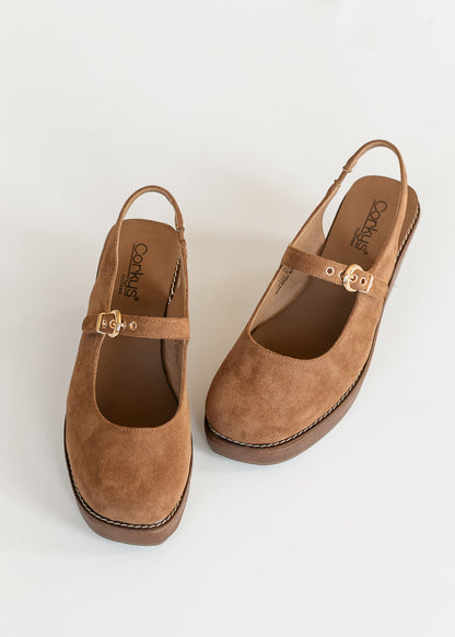 Chestnut Faux Suede Slingback Wedge