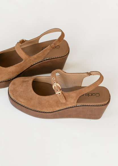 Chestnut Faux Suede Slingback Wedge