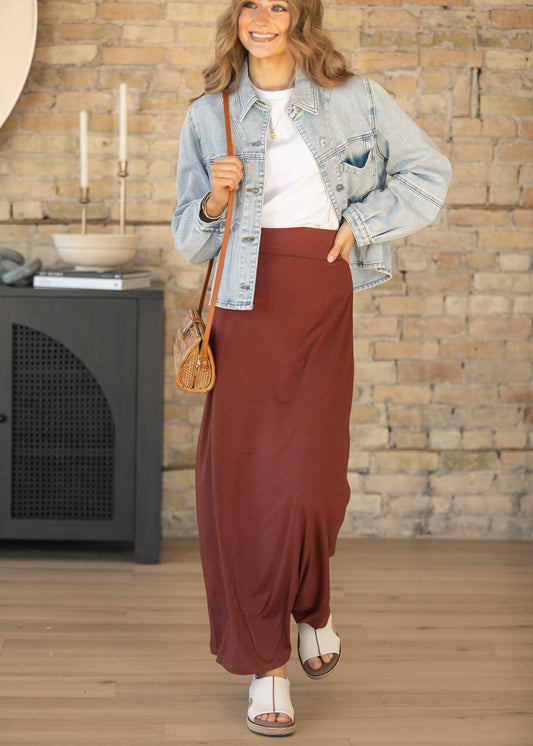Clarise Rust Premium Knit Maxi Skirt