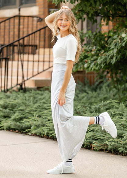 Clarise Heather Gray Premium Knit Maxi Skirt-IC Skirts