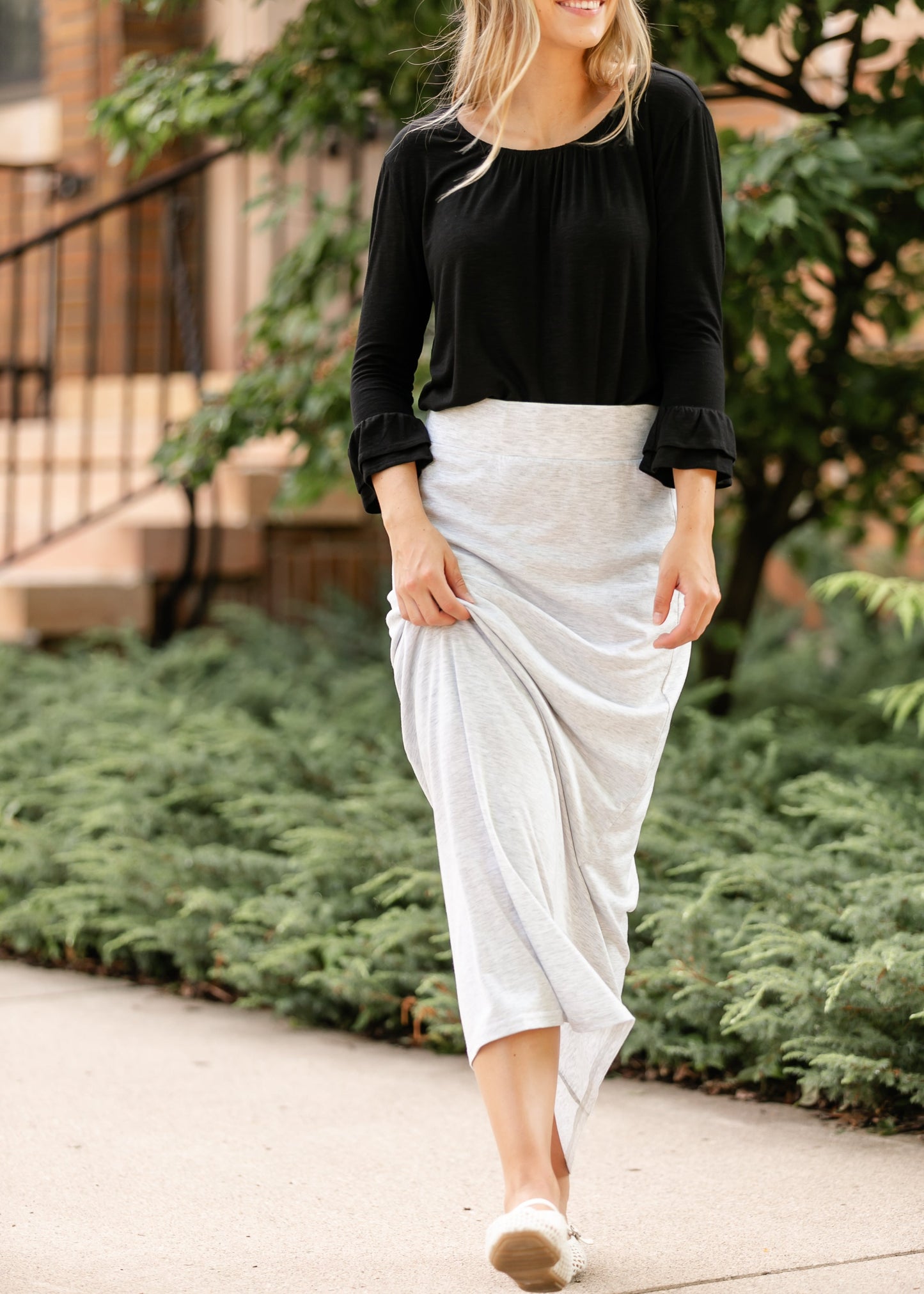 Clarise Heather Gray Premium Knit Maxi Skirt-IC Skirts