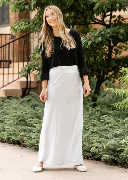 Clarise Heather Gray Premium Knit Maxi Skirt-IC Skirts