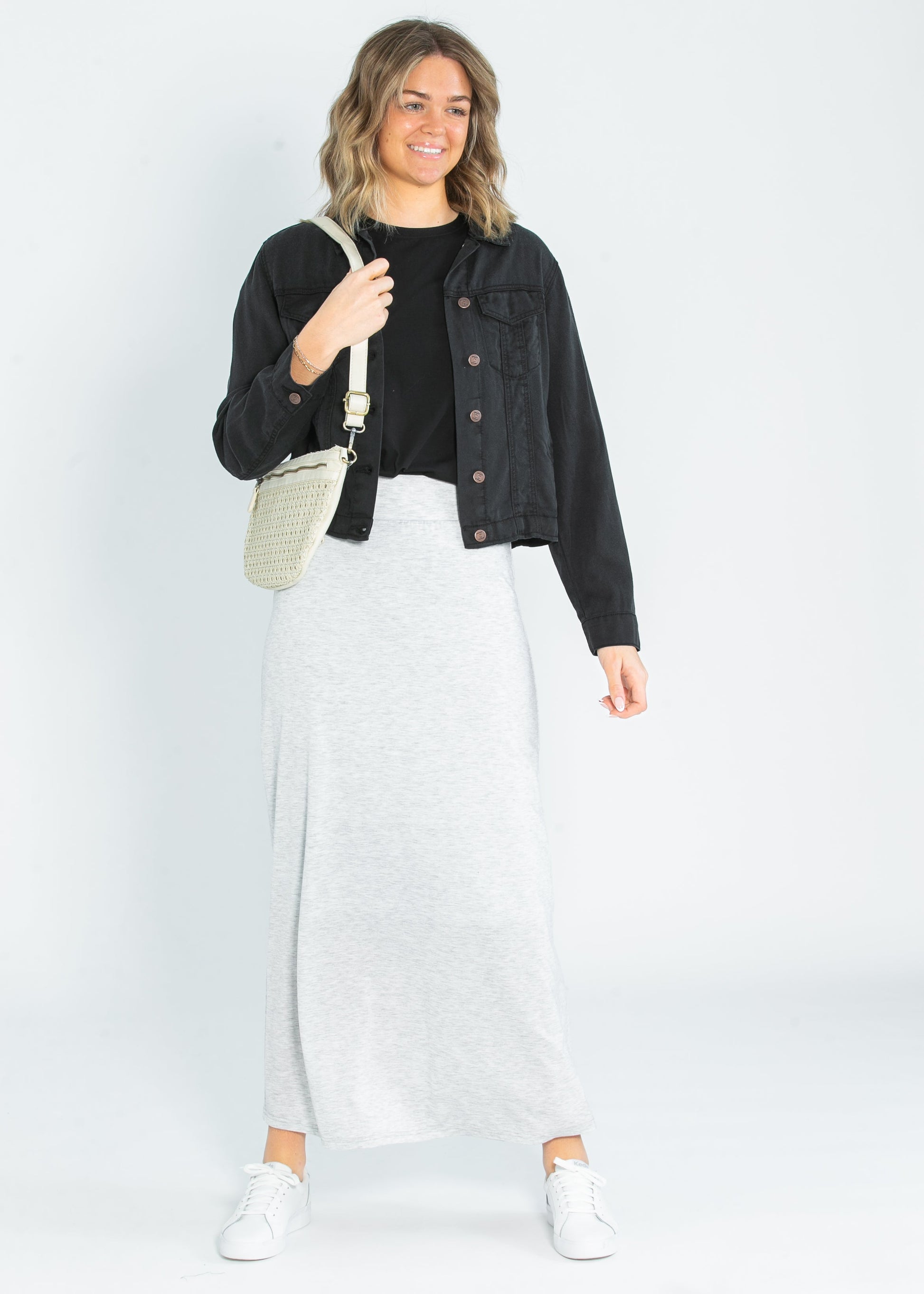 Clarise Heather Gray Premium Knit Maxi Skirt-IC Skirts