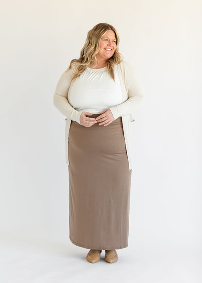 Clarise Taupe Premium Knit Maxi Skirt