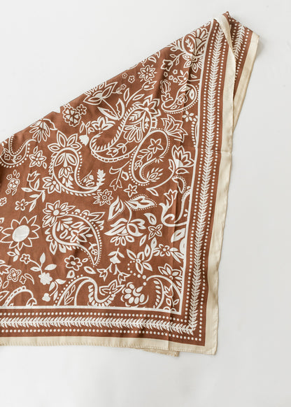 Classic Brown Paisley Satin Scarf