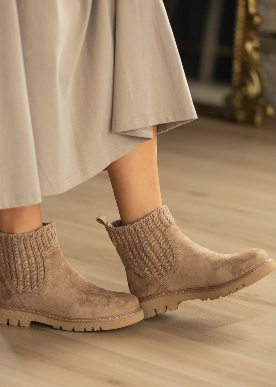 Corkys® Taupe Faux Suede Knit Cuff Boots