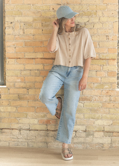 Ribbed Knit Button Front Top