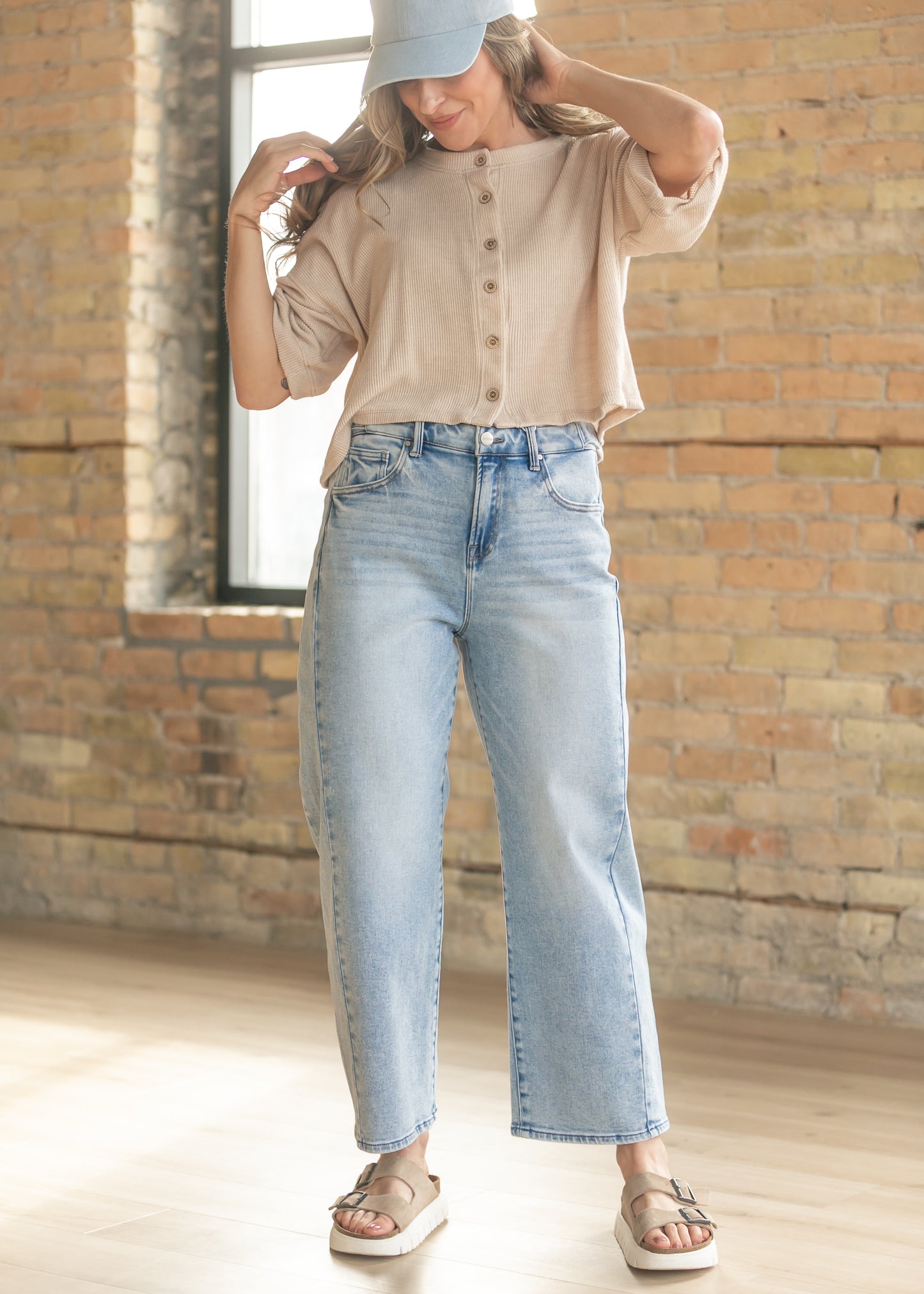 Ribbed Knit Button Front Top