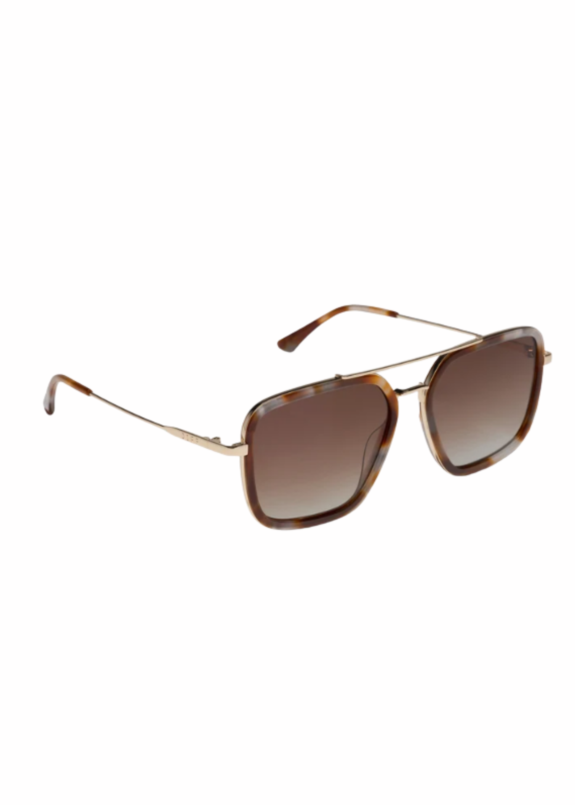 Angled view of brown tortoise Jordan sunglasses with polarized gradient lenses and slim metal arms.