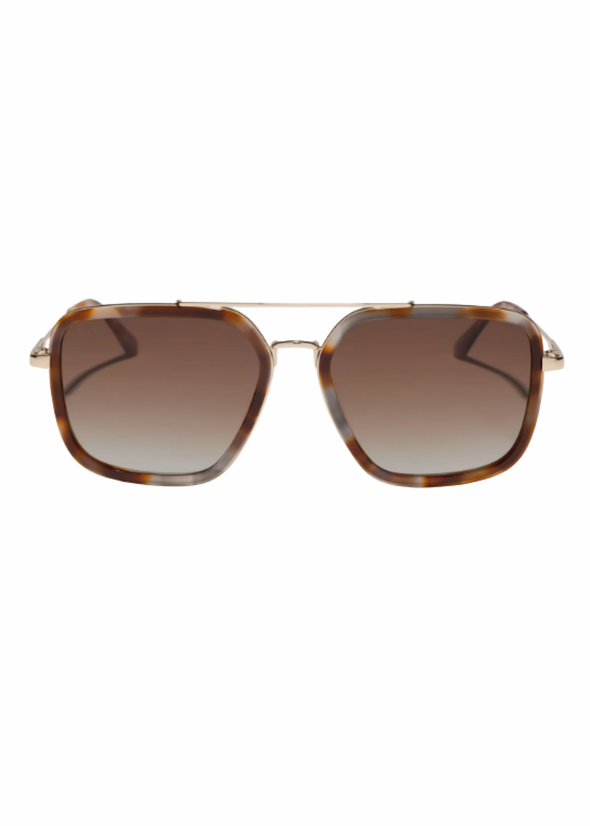 Brown tortoise aviator sunglasses with square gradient lenses, double brow bar, and metal bridge.