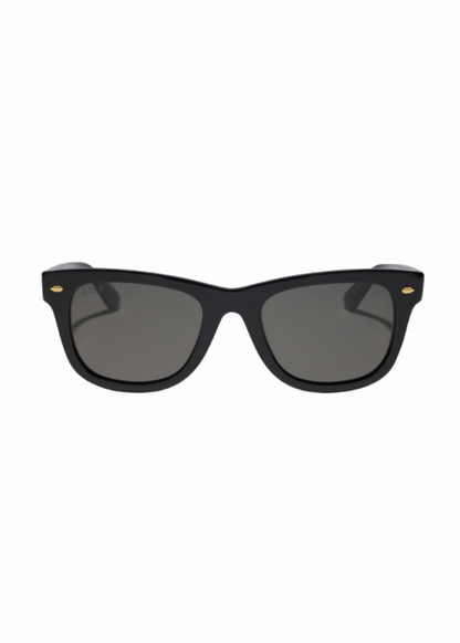 Black DIFF Mercer polarized sunglasses with rectangular acetate frame and subtle gold-tone accents.
