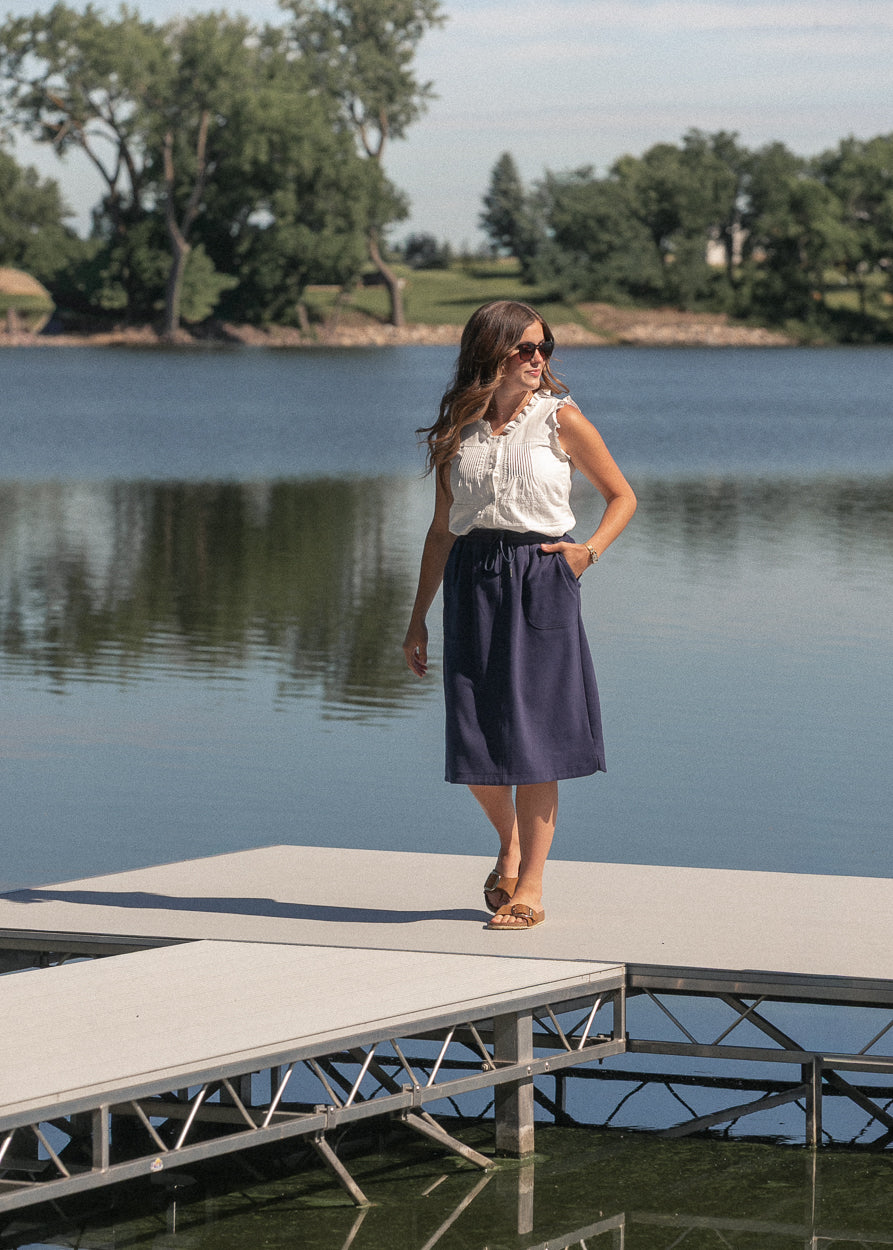 Dani Navy Everyday Midi Skirt