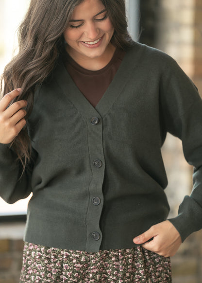 Dark Olive Button Cardigan