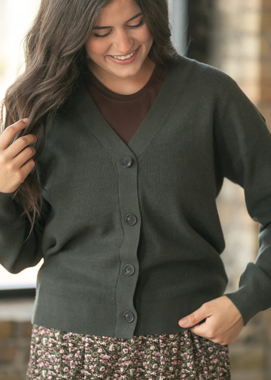 Dark Olive Button Cardigan