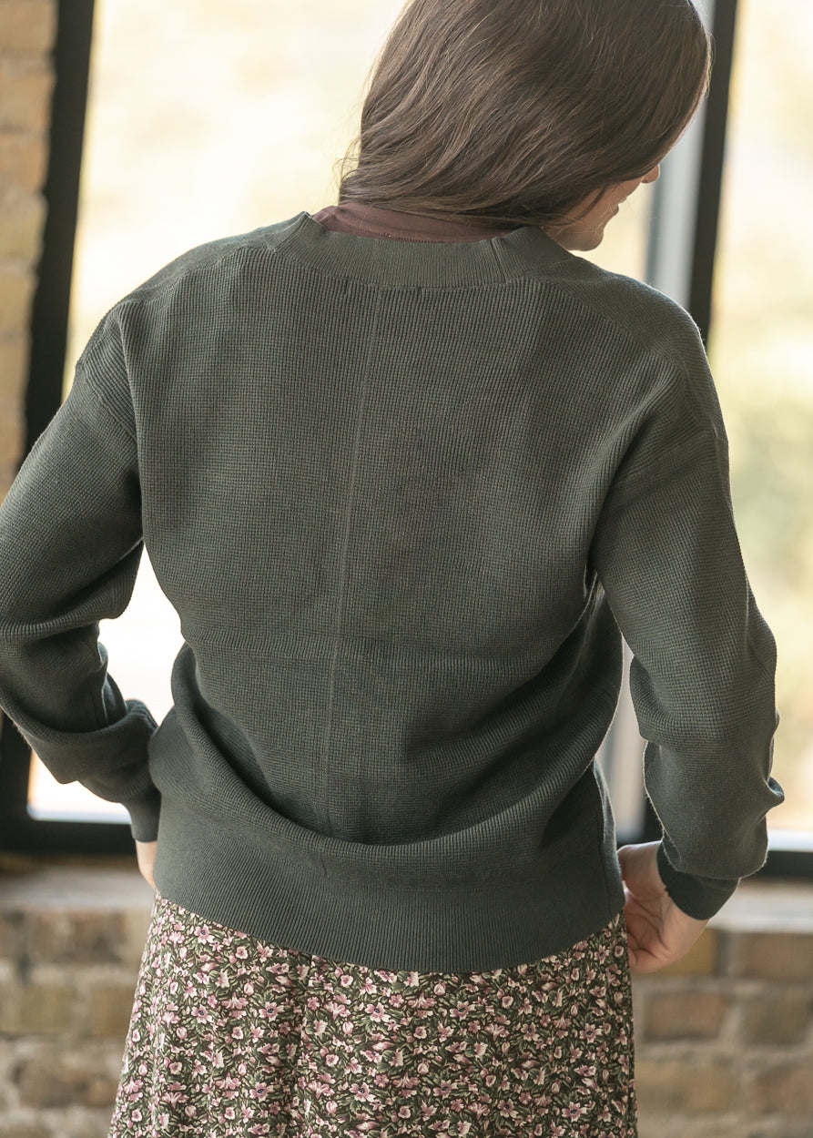 Dark Olive Button Cardigan