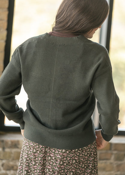 Dark Olive Button Cardigan