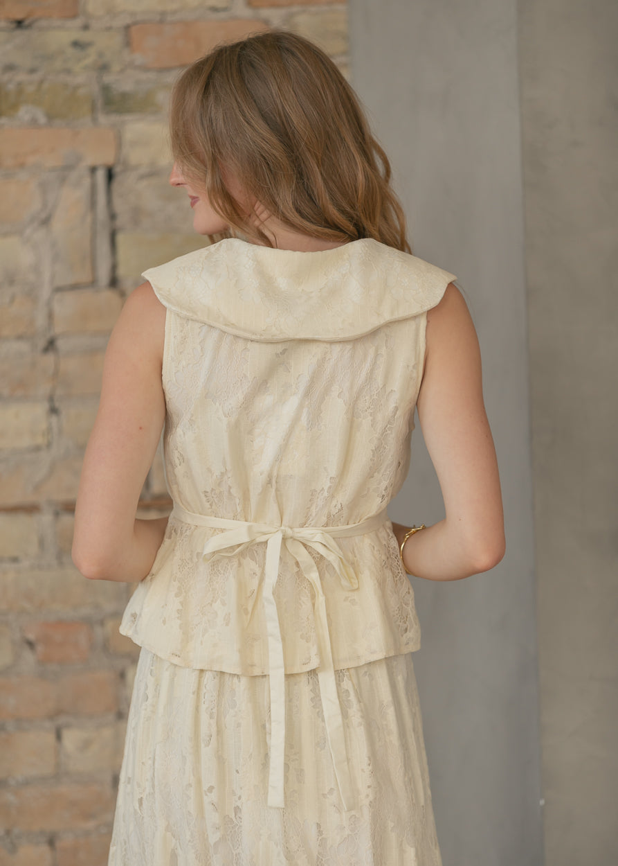 Delicate Lace Sleeveless Top & Skirt Set