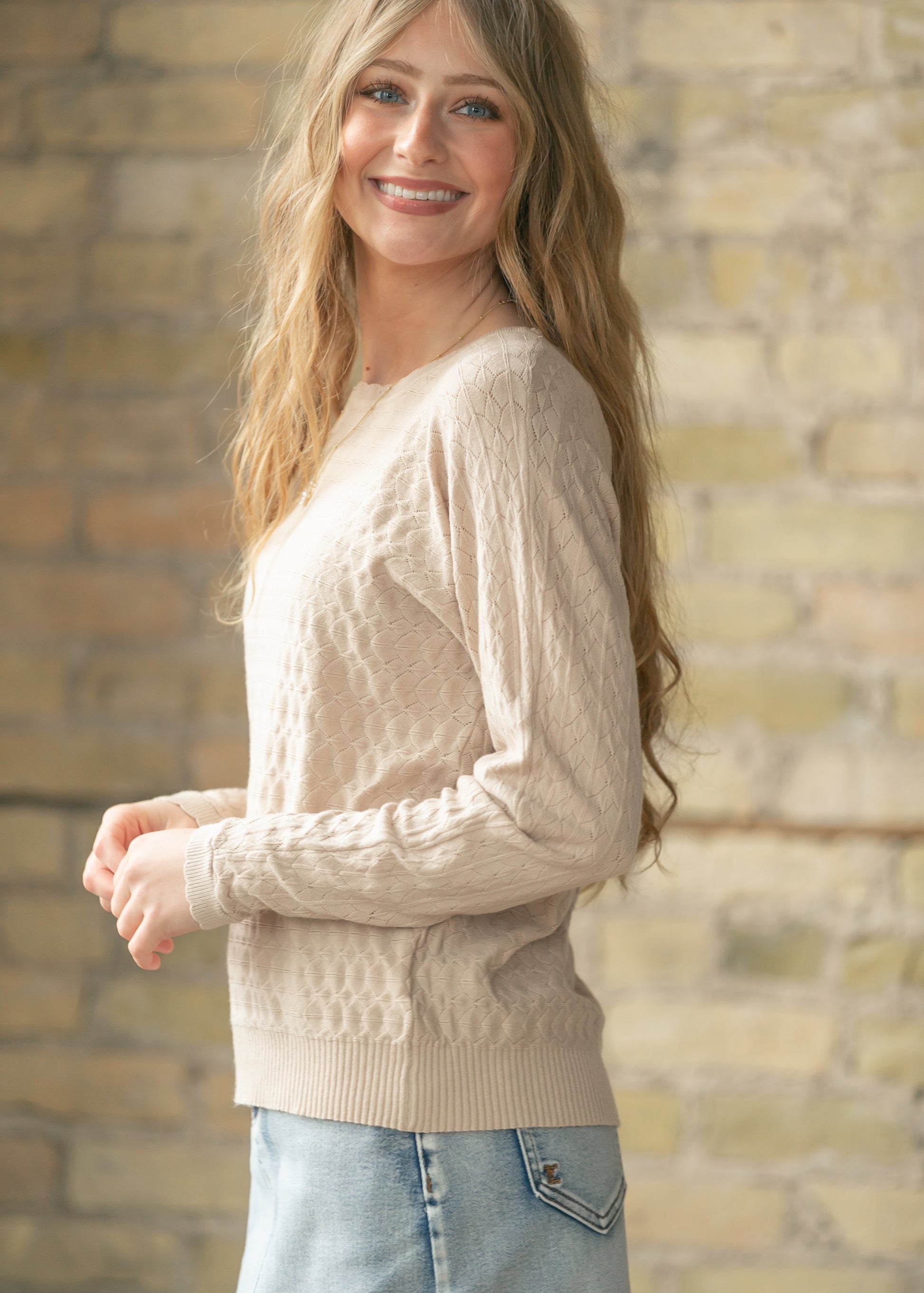 Diamond Knit Scalloped Sweater FF Tops