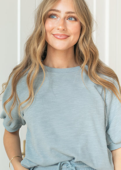 Dusty Blue Short Sleeve Knit Sweater