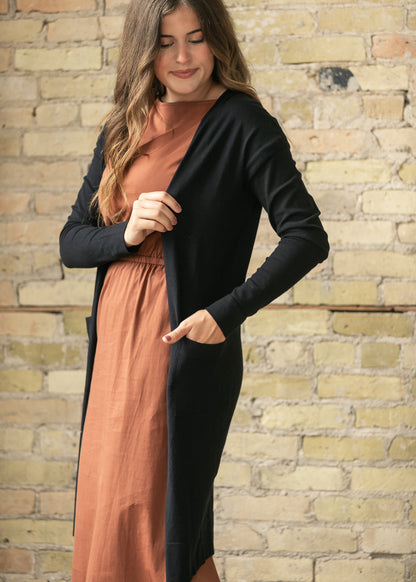 Essential Black Long + Soft Cardigan