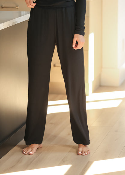 Essential Black Ribbed Wide Leg Pants