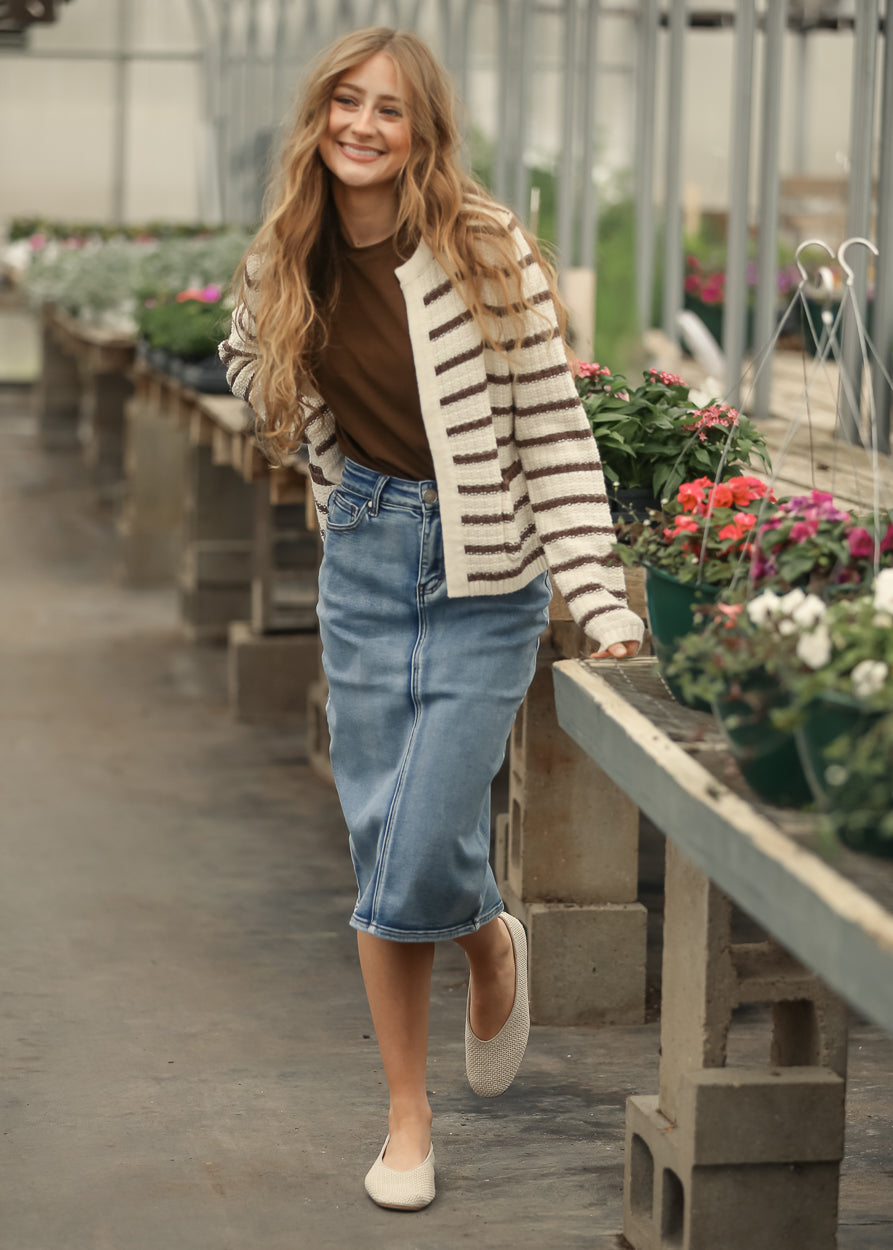 Frankie Medium Wash Denim Midi Skirt