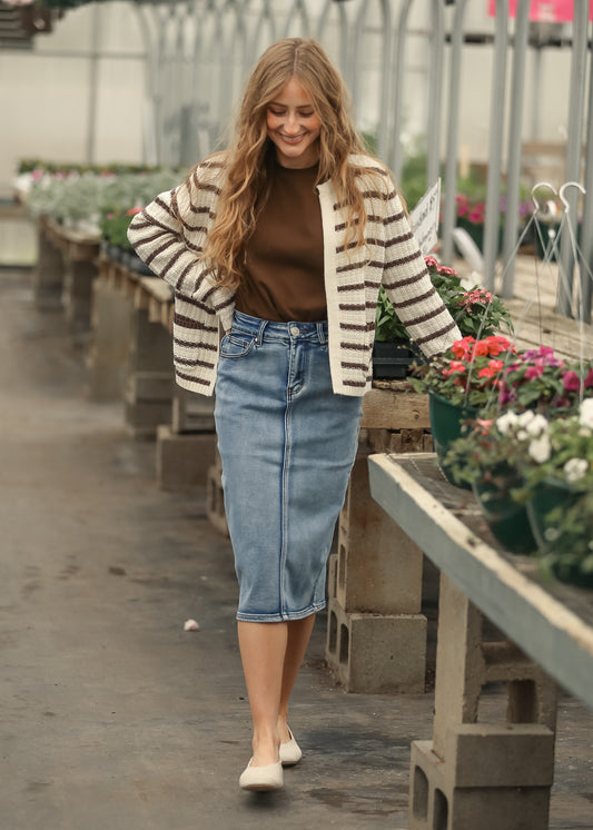 Frankie Medium Wash Denim Midi Skirt