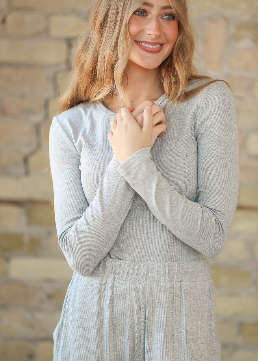 Essential Gray Ribbed Long Sleeve
