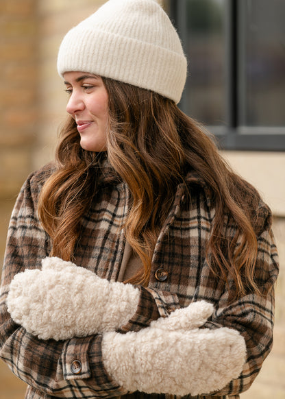 Faux Beige Shearling Curly Mittens