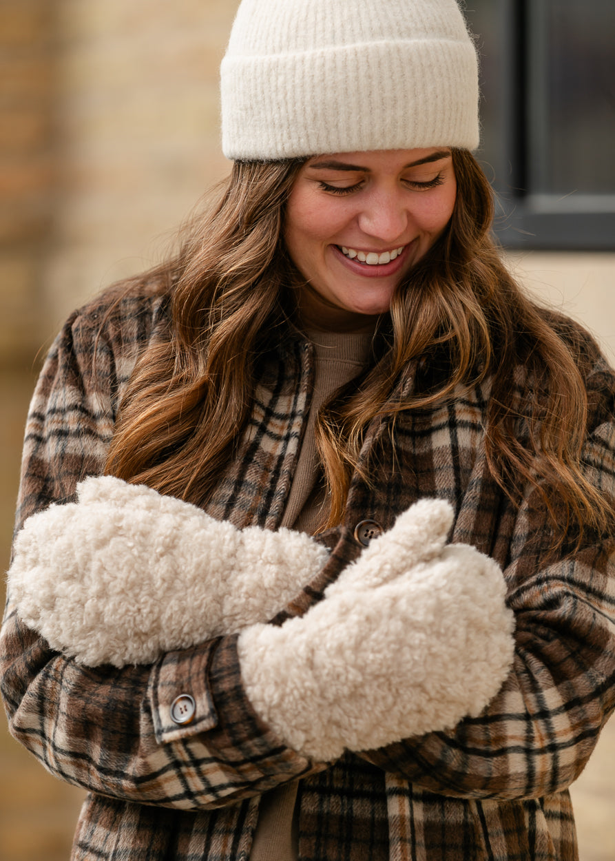 Faux Beige Shearling Curly Mittens