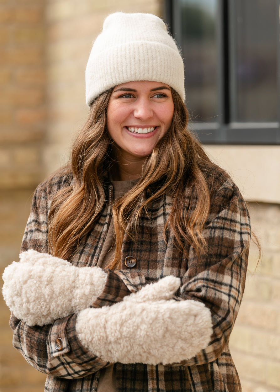 Faux Beige Shearling Curly Mittens