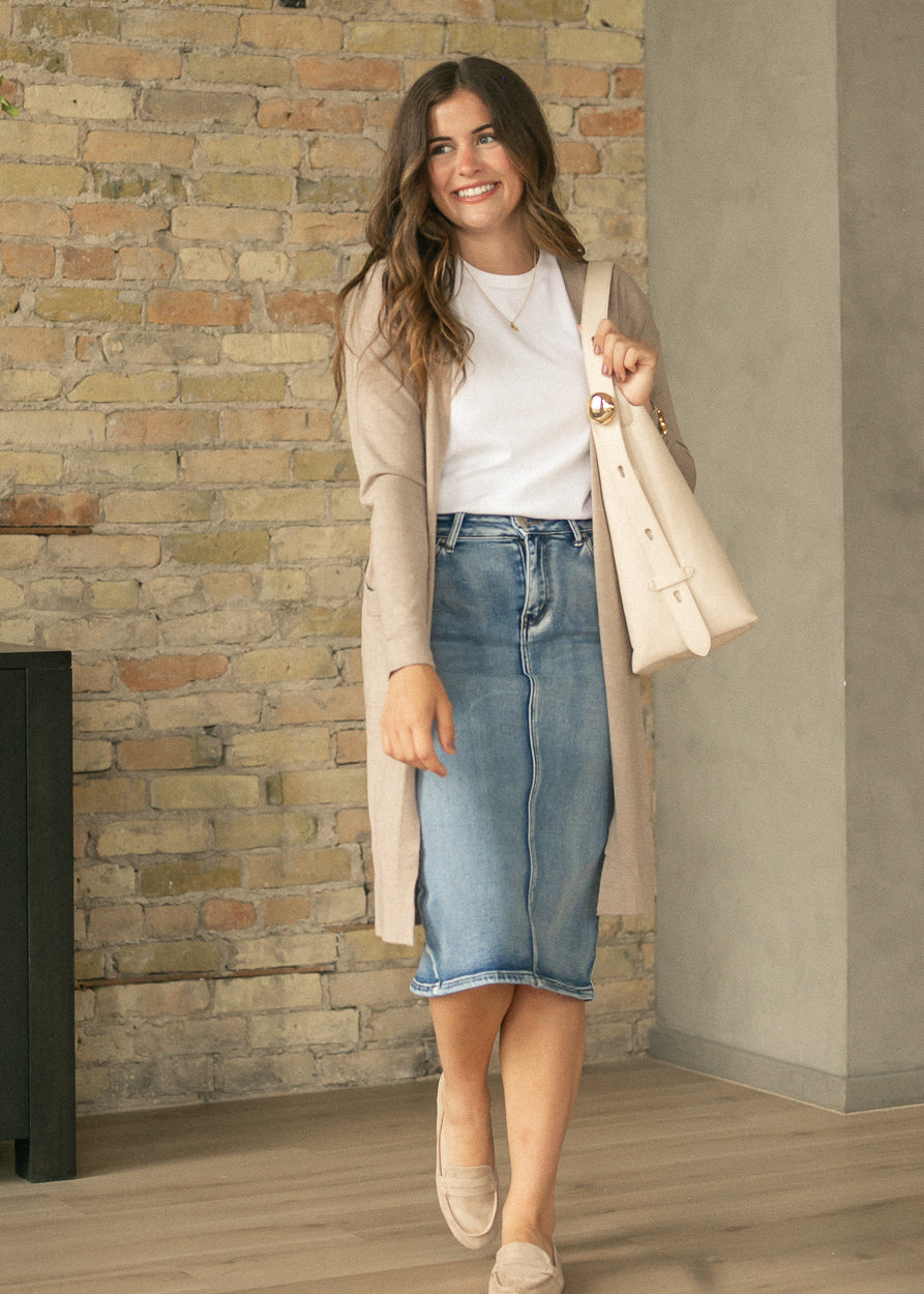 Essential Taupe Long + Soft Cardigan