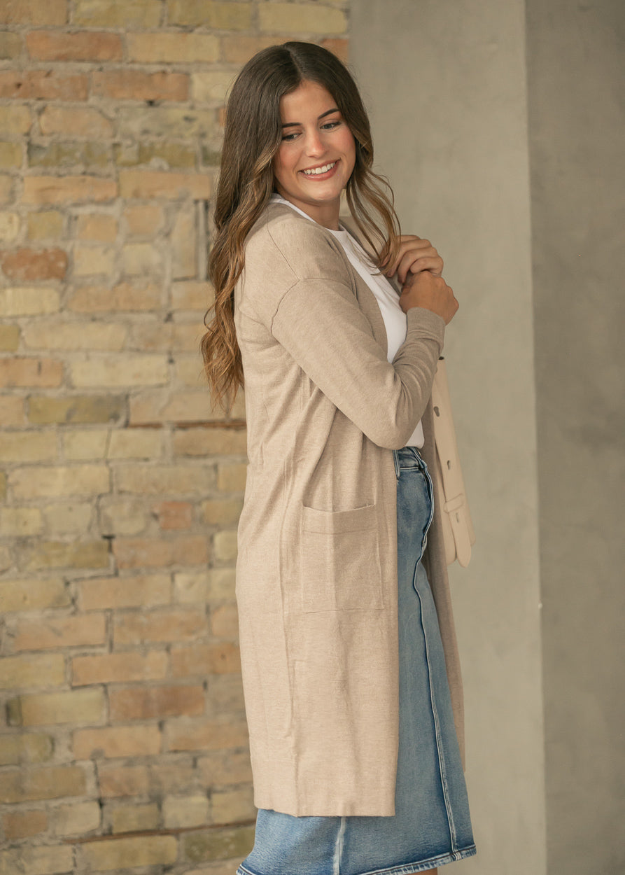 Essential Taupe Long + Soft Cardigan