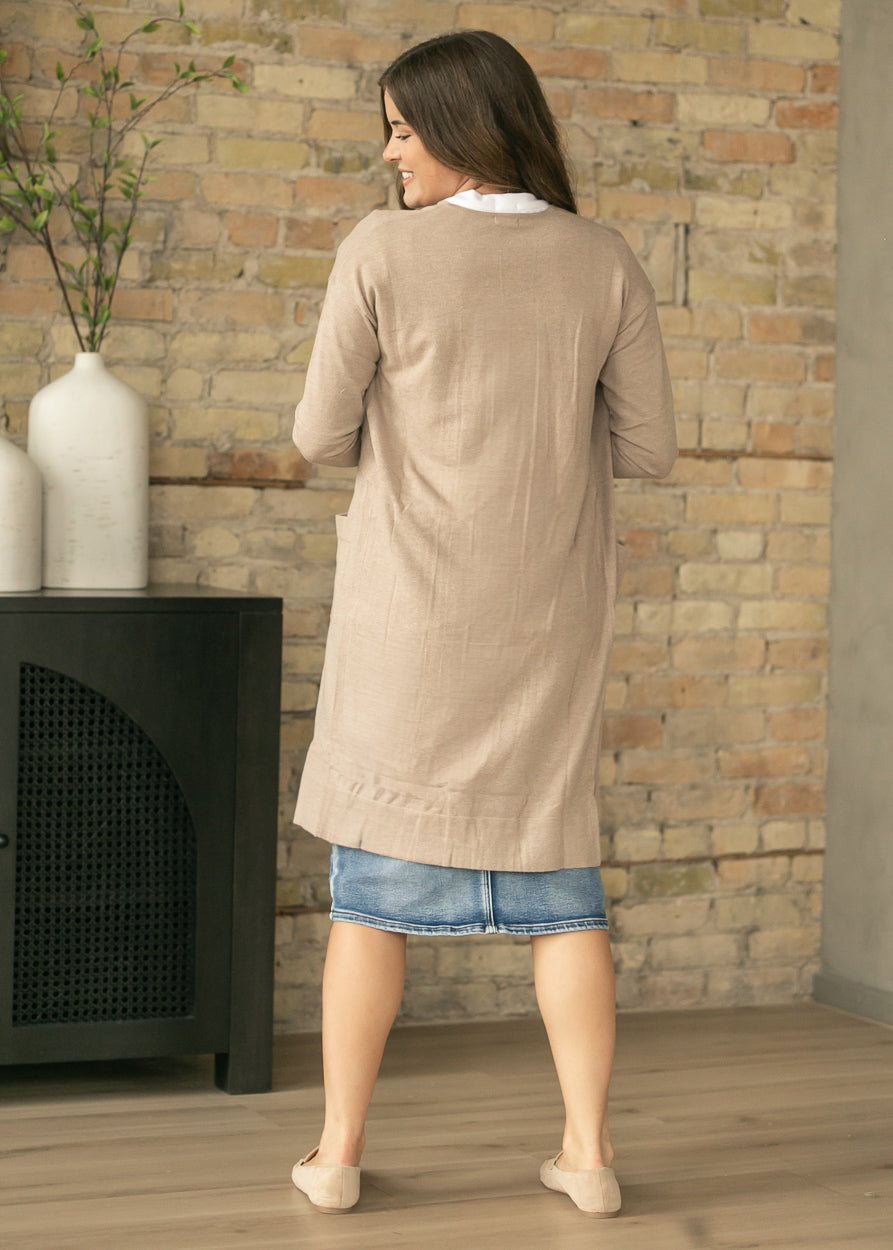 Essential Taupe Long + Soft Cardigan