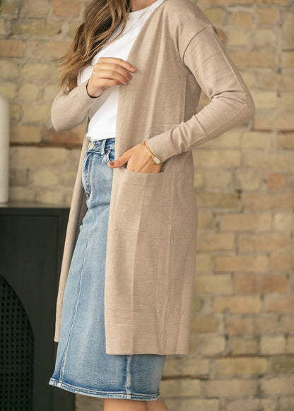 Essential Taupe Long + Soft Cardigan