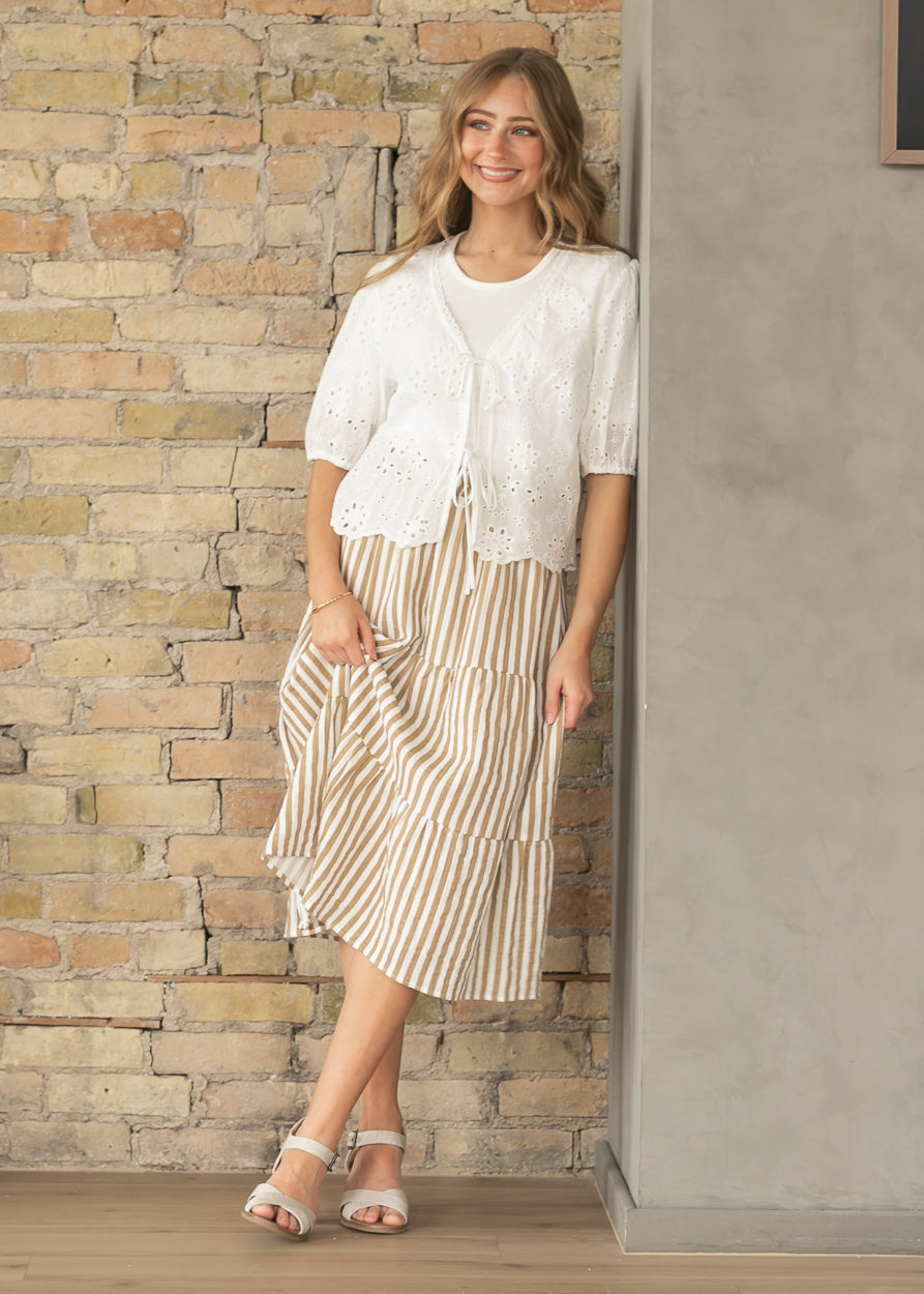 Eyelet Embroidered Front Tie Shirt