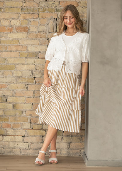 Eyelet Embroidered Front Tie Shirt
