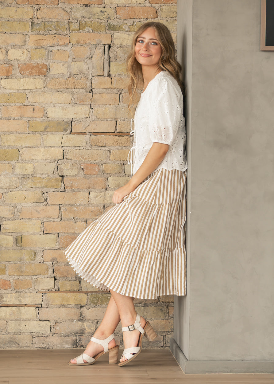 Eyelet Embroidered Front Tie Shirt