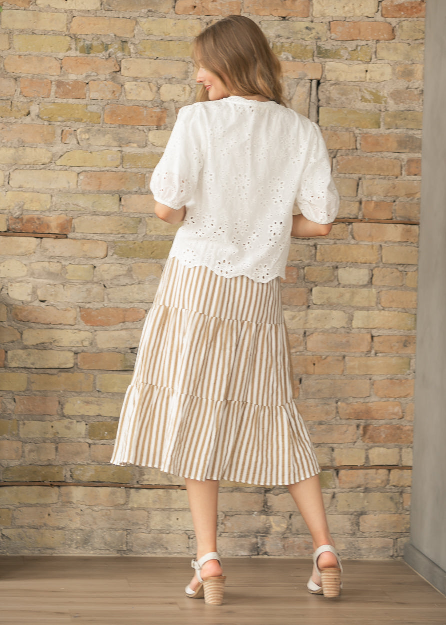 Eyelet Embroidered Front Tie Shirt