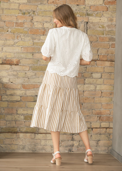 Eyelet Embroidered Front Tie Shirt