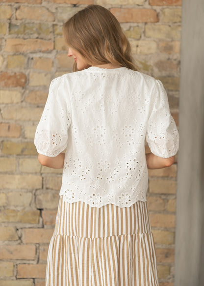 Eyelet Embroidered Front Tie Shirt