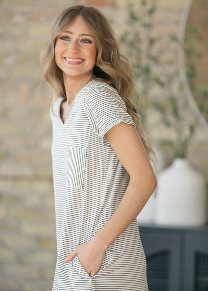 Finley Black Stripe V-neck Midi Dress