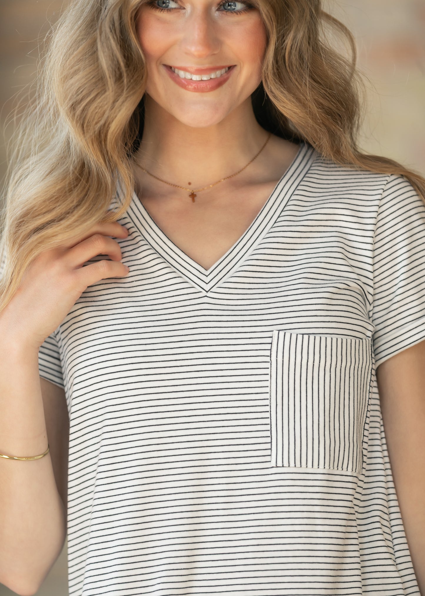 Finley Black Stripe V-neck Midi Dress